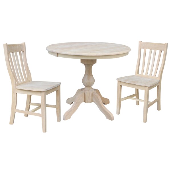 International Concepts Round 36 in Round Extension Dining Table with 2 Cafe Chairs, Unfinished, 36 in W, 48 in L, Wood K-36RXT-11B-C61-2 - main